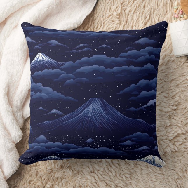 Starlit Peaks – Midnight Mountain Sky Cushion (Blanket)