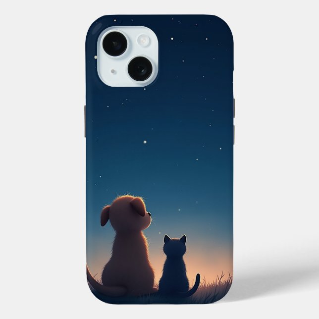 Starlit Puppy & Kitten iPhone 15 Case (Back)