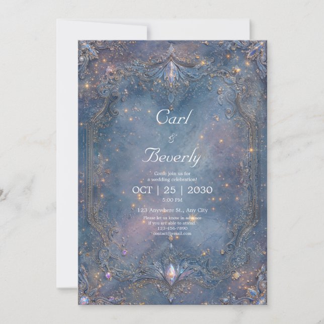 Starlit Sapphire Galaxy Wedding Invitation (Front)