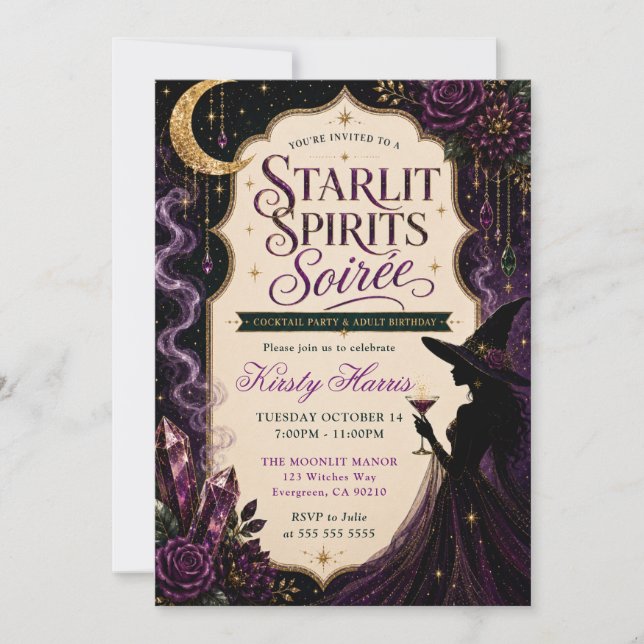 Starlit Spirits Witch Birthday Soirée Invitation (Front)