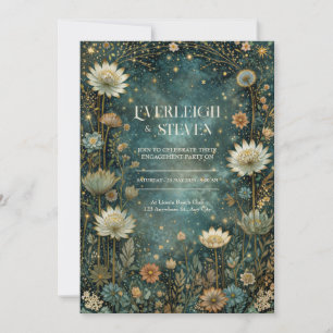 Starlit Teal Celestial Astrantia Wedding Invitation