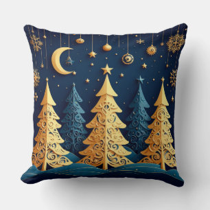 Starlit Tree Dream – Golden Whimsy Cushion