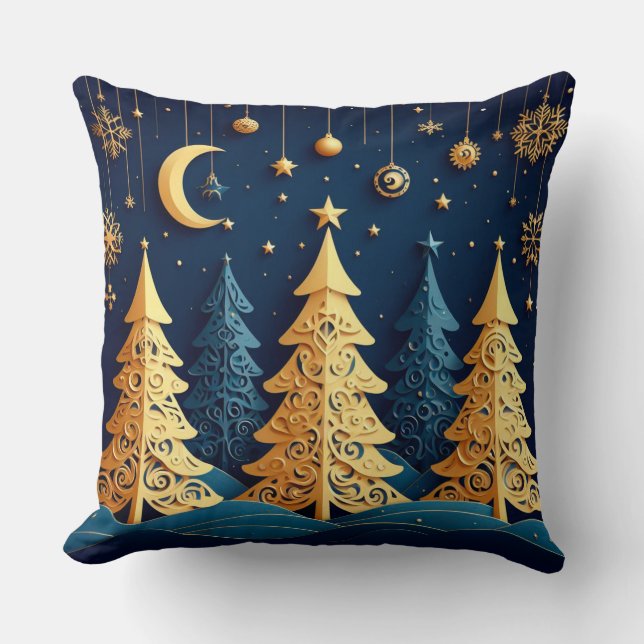 Starlit Tree Dream – Golden Whimsy Cushion (Front)