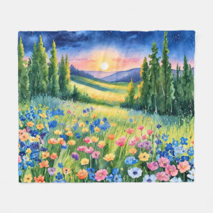 Starlit Wildflower Meadow at Dawn Fleece Blanket