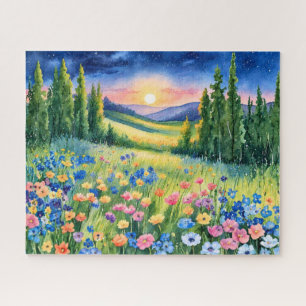 Starlit Wildflower Meadow at Dawn Jigsaw Puzzle