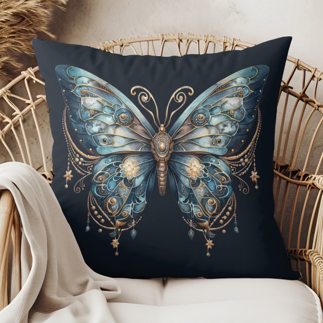 Starlit Wings – Lunar Magic Pillow (Starlit Wings – Lunar Magic Pillow in a boho rattan armchair.)