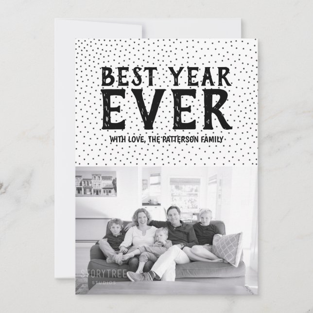 Starred Best Year Ever New Year Photo Card | Black (Front)