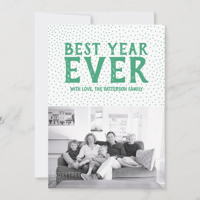 Starred Best Year Ever New Year Photo Card | Green (Front)