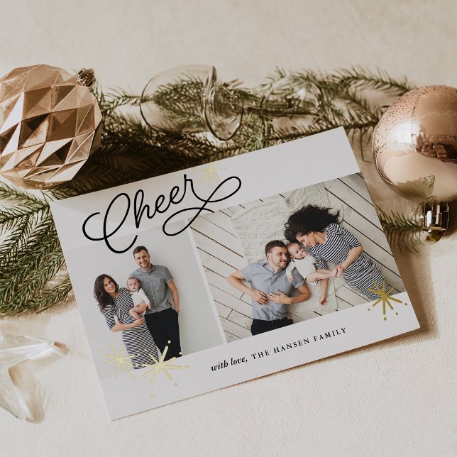 Starred Cheer | Two Photo Foil Holiday Card (Creator Uploaded)