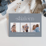 Starred Connection | Hanukkah Photo Collage Holiday Card<br><div class="desc">Send Hanukkah greetings to friends and family in chic style with our elegant photo cards. Designed to accommodate three of your favourite square photos arranged side by side in a collage format, card features your custom greeting (shown with "joyous Hanukkah") and family name(s) centred at the bottom. The greeting "Shalom"...</div>