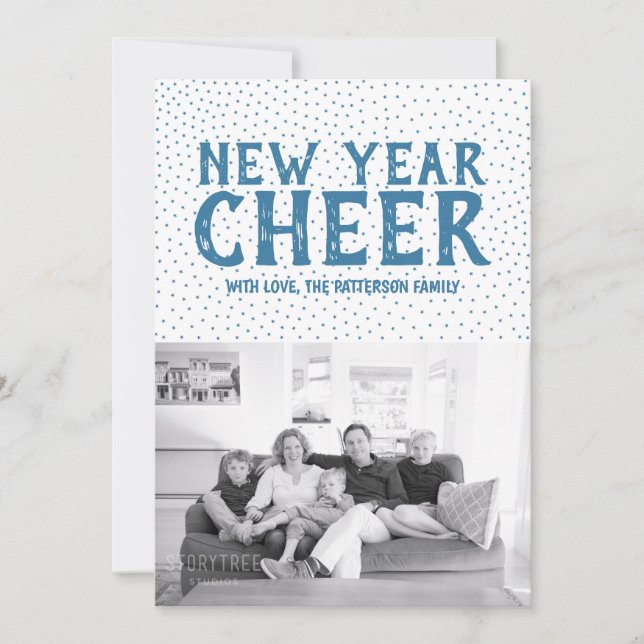 Starred New Year Cheer Photo Card | Blue (Front)