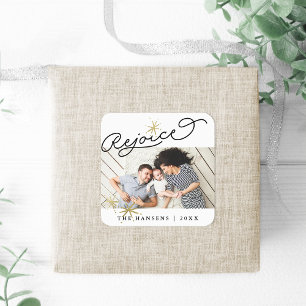 Starred Rejoice Holiday Photo Square Sticker