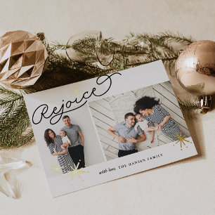 Starred Rejoice Two Photo Foil Holiday Card