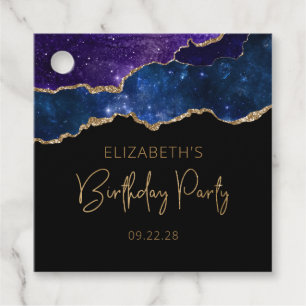Starry Agate Blue Purple Gold Birthday Party Favour Tags
