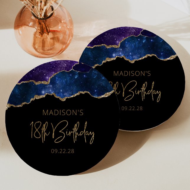 Starry Agate Geode Blue Purple 18th Birthday Party Paper Plate (Creator Uploaded)