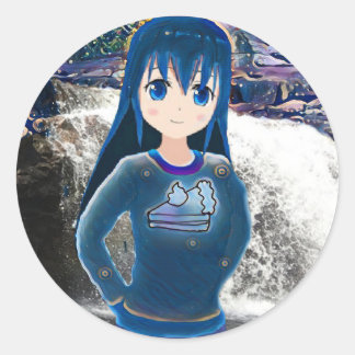 Starry Anime Girl Classic Round Sticker