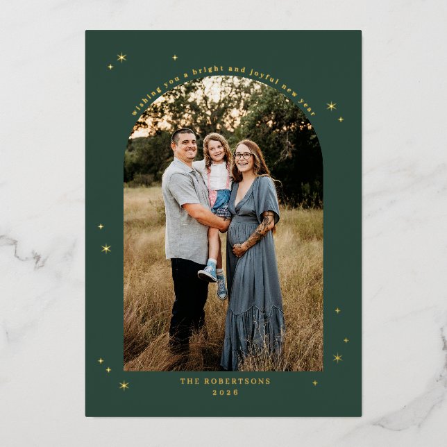Starry Arch New Year Photo Foil Holiday Card (Front)