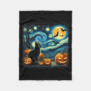 Starry Art Cat Night Sky Art Black Cat Halloween Fleece Blanket