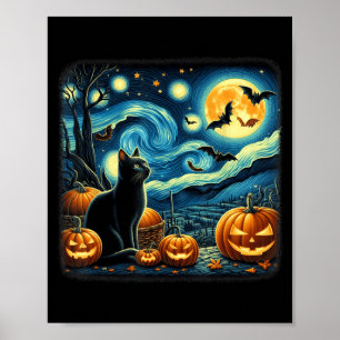 Starry Art Cat Night Sky Art Black Cat Halloween Poster
