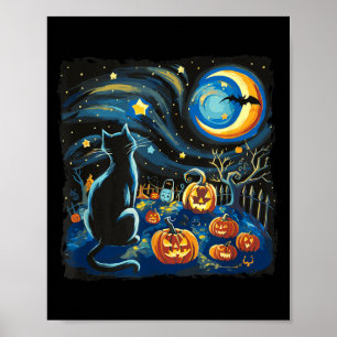 Starry Art Night Sky Art Half Moon Pumpkins Poster