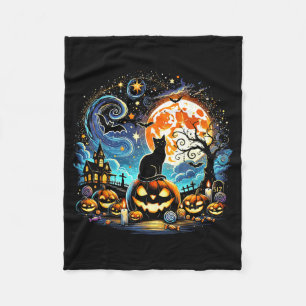 Starry Art Night Sky Art Halloween 2024 Black Cat Fleece Blanket