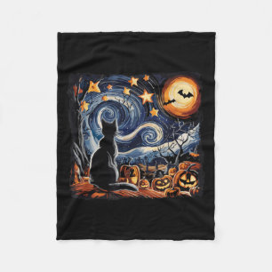 Starry Art Night Sky Art Pumpkin Graveyard Fleece Blanket