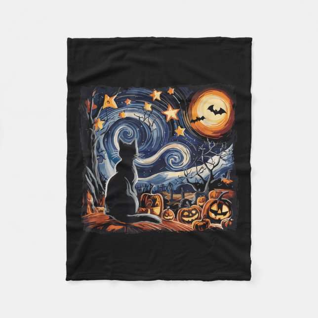 Starry Art Night Sky Art Pumpkin Graveyard Fleece Blanket (Front)