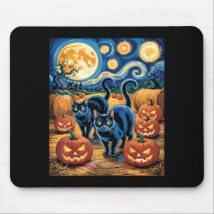 Starry Art Style Black Cats Halloween Pumpkin 1 Mouse Mat