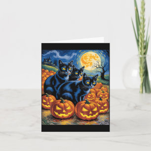 Starry Art Style Black Cats Halloween Pumpkin Card