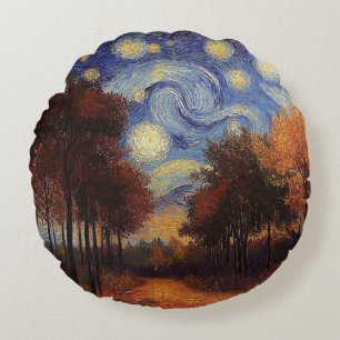Starry Autumn Forest – Artistic Round Pillow