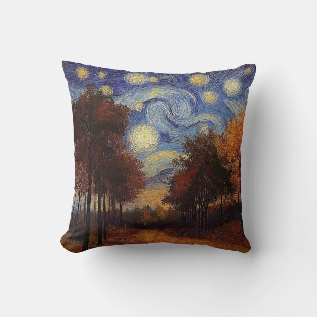 Starry Autumn Forest – Artistic Throw Pillow (Front)