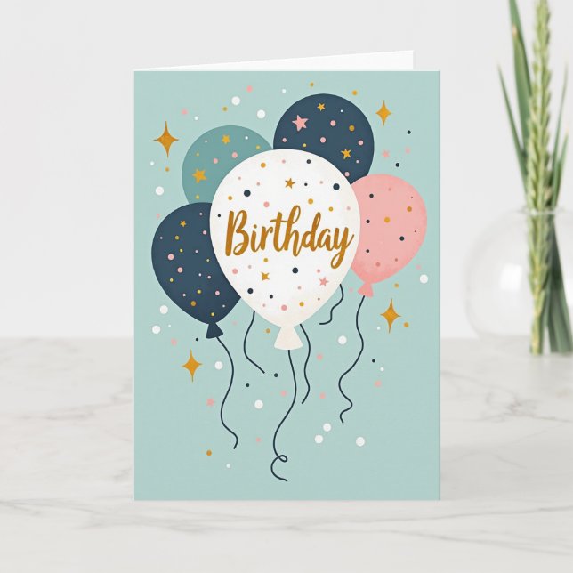 Starry Balloon Birthday Card (Front)