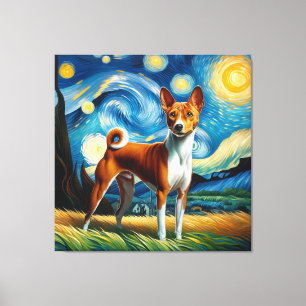 Starry Basenji Dog Portrait - Pet Portrait Canvas Print