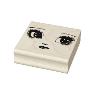 Starry Big Eyes Doll Face Original Art Rubber Stamp