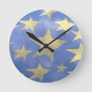 Starry Blue and Gold Round Clock