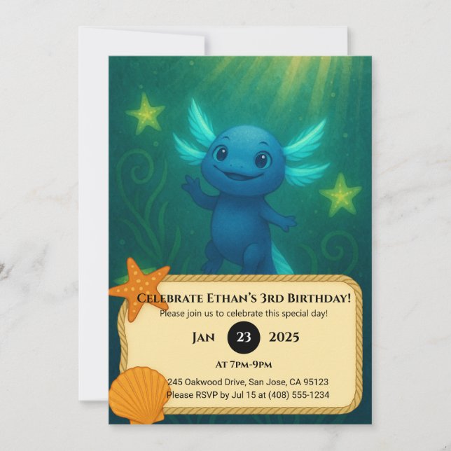 Starry Blue Axolotl Birthday  Invitation (Front)