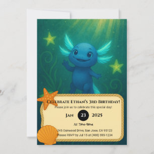 Starry Blue Axolotl Birthday  Invitation