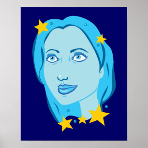 Starry Blue Girl Poster