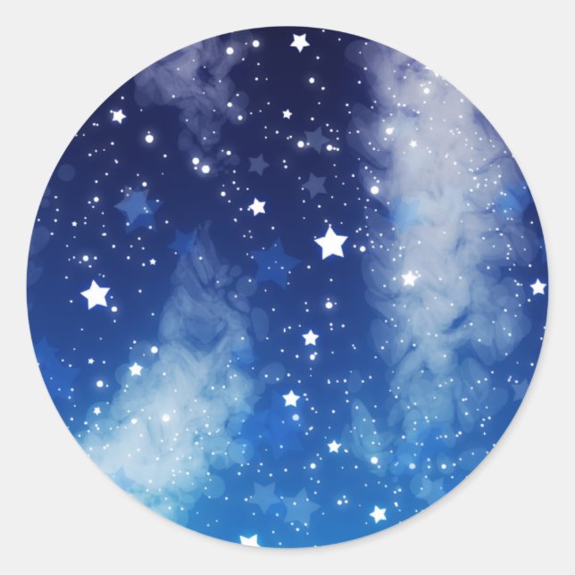 Starry Blue Night Sky Classic Round Sticker (Front)
