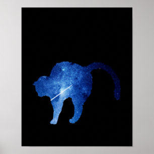 Starry blue shooting star cat  poster