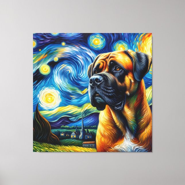Starry Boerboel Dog Portrait - Pet Portrait Canvas Print (Front)