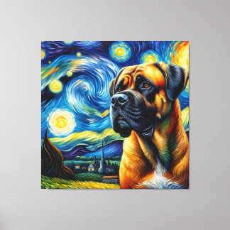 Starry Boerboel Dog Portrait - Pet Portrait Canvas Print