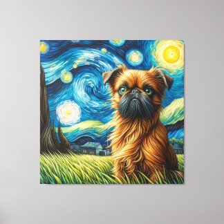 Starry Brussels Griffon Dog Portrait Canvas Print