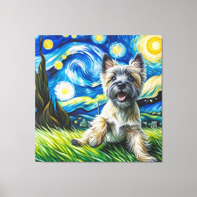 Starry Cairn Terrier Dog Portrait - Pet Portrait Canvas Print (Front)