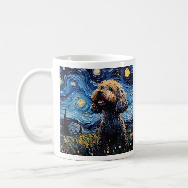 Starry Canine Elegance - Van Gogh's Legacy in Wate Coffee Mug (Left)