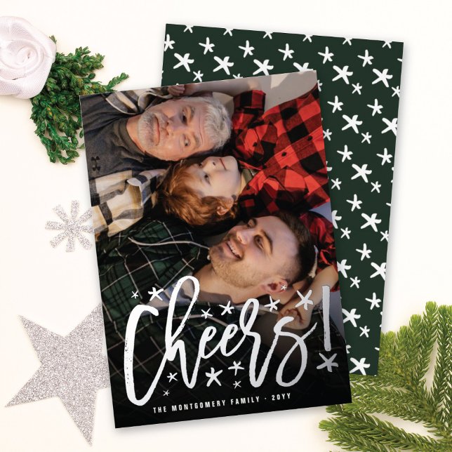 Starry Cheers Brush Script Modern New Year Photo Foil Holiday Card (Creator Uploaded)