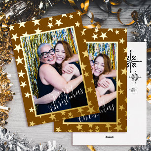 Starry Christmas Photo Brown Foil Holiday Card