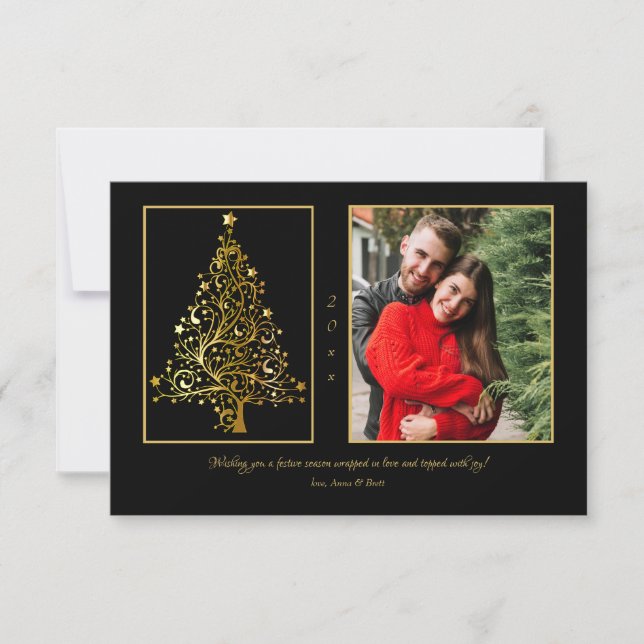 Starry Christmas Tree Photo Flat Greeting Card (Front)