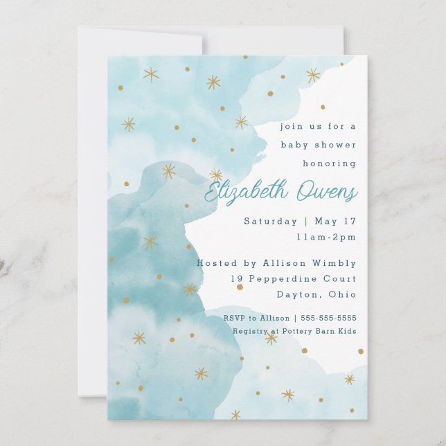 Starry Clouds- Blue- Baby Shower Invitation  (Front)