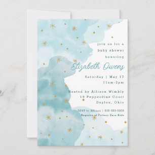 Starry Clouds- Blue- Baby Shower Invitation